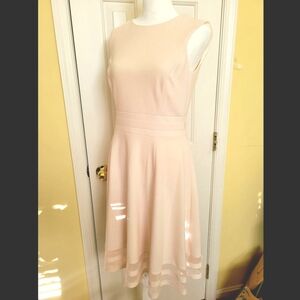 NWOT Calvin Klein Illusion Trim Pink Blush Fit Flare Sleeveless Dress Mesh Hem 4